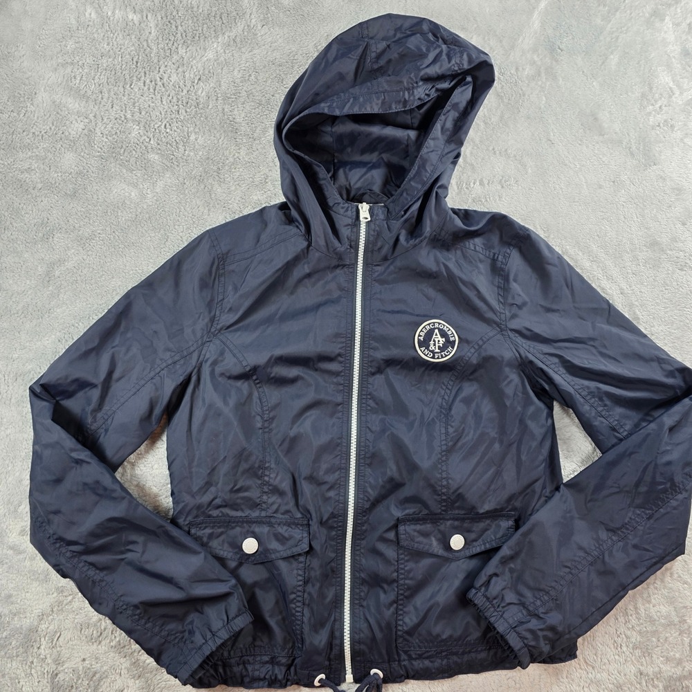 Abercrombie & Fitch Women Medium Navy Blue Windbreaker Hooded Lightweight Jacket